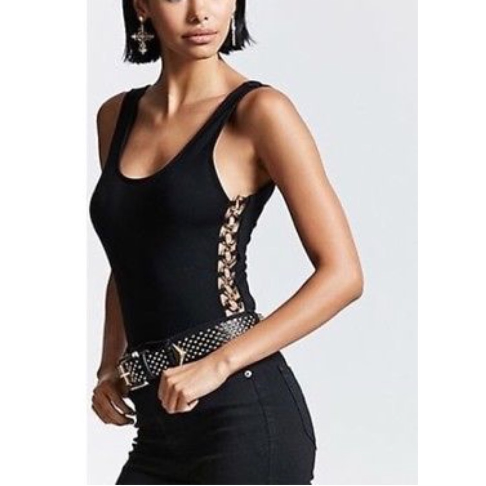 Forever21 Black Ladder CutOut Grommet Bodysuit